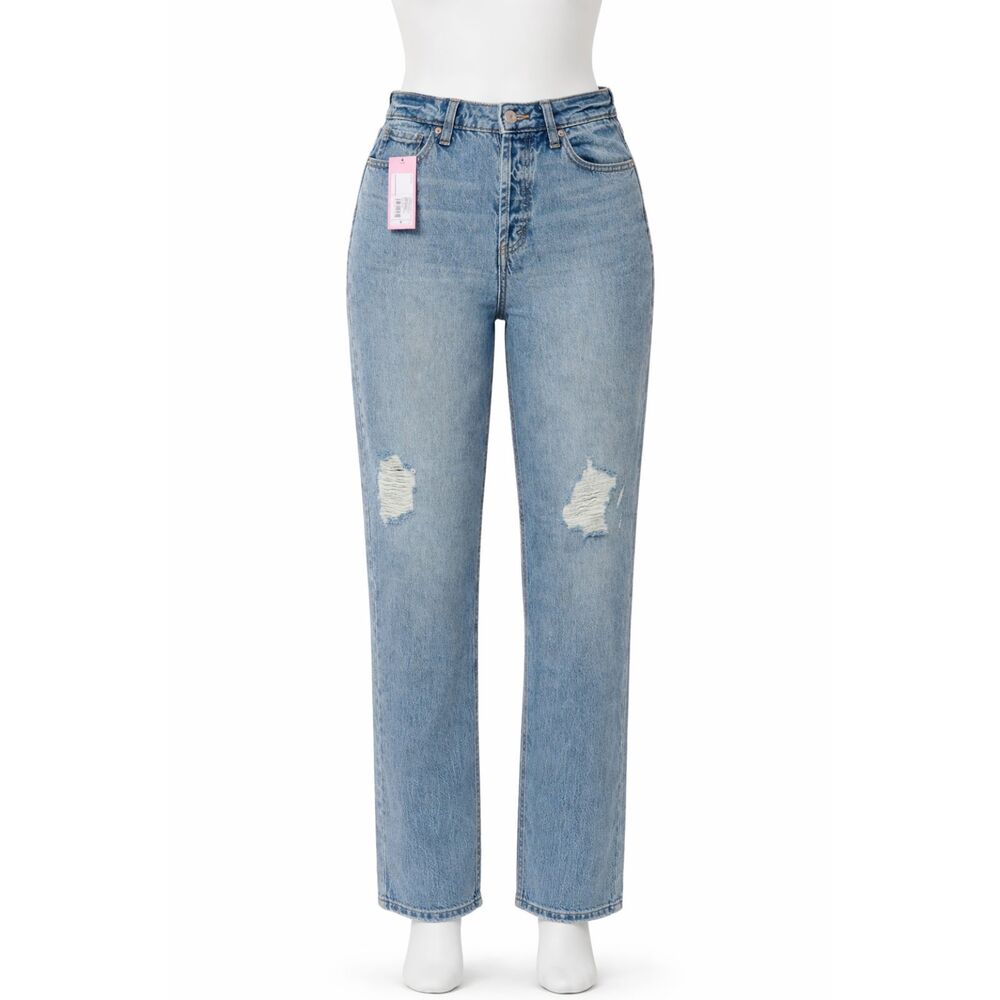 Wild Fable High Rise Curvy Straight Jeans Size 4 Distressed Light Wash NWT